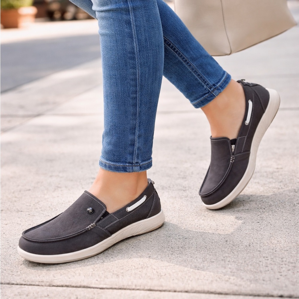 WalkHero Comfort Slip On Shoes Womens Gray Walking Loafers Orthopedic Support